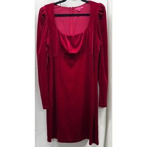 Betsey Johnson XXL Red Velvet Stretchy Square Neck Babydoll Dress *see DES 4 FIT